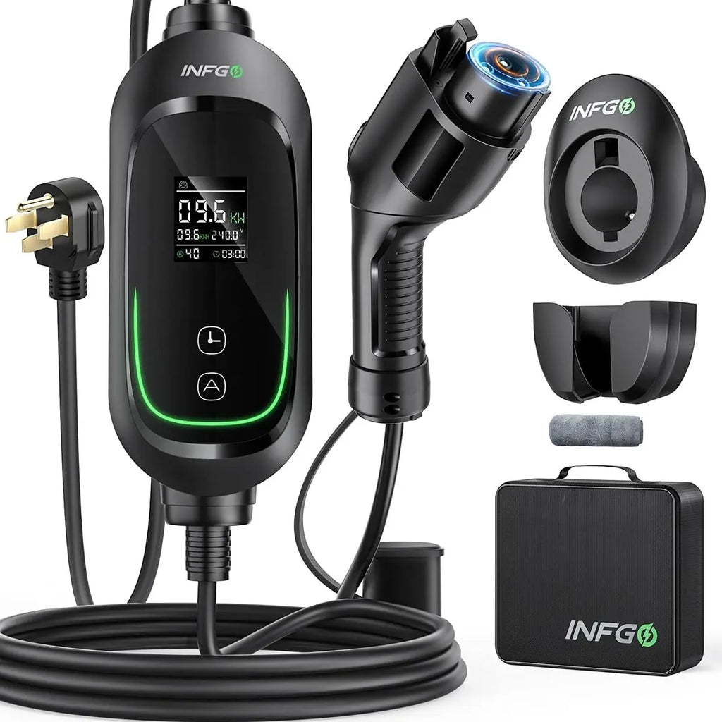 Portable Level 2 EV Charger - 40Amp Car Gadgets, 240V 9.6Kw High Efficiency Heavy Duty Fastcharging Vehicle Battery Charger, Adjustable Current, Timing Delay, NEMA 14-50 Plug, 25FT Cable for J1772 Bevs/Phevs