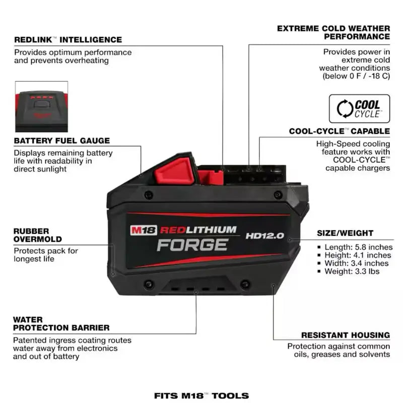 Milwaukee M18 18V Lithium-Ion REDLITHIUM FORGE HD 6.0-12.0 AH Battery Pack