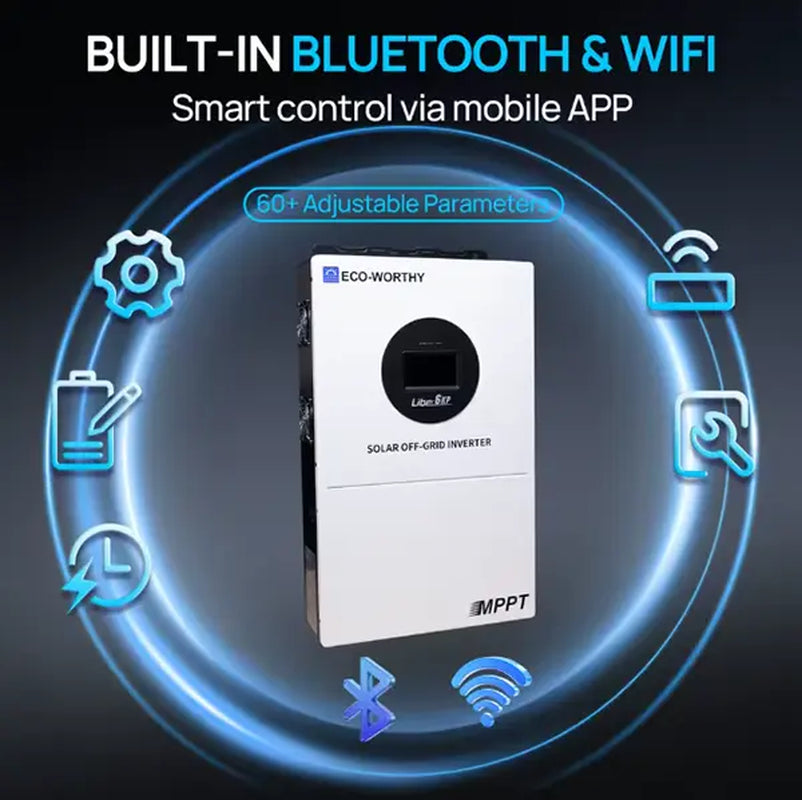 ECO-WORTHY 5.12Kwh 48V 100Ah Lithium Lifepo4 Battery+6Kw 48V Off-Grid Inverter for Home Backup, Emergency Use