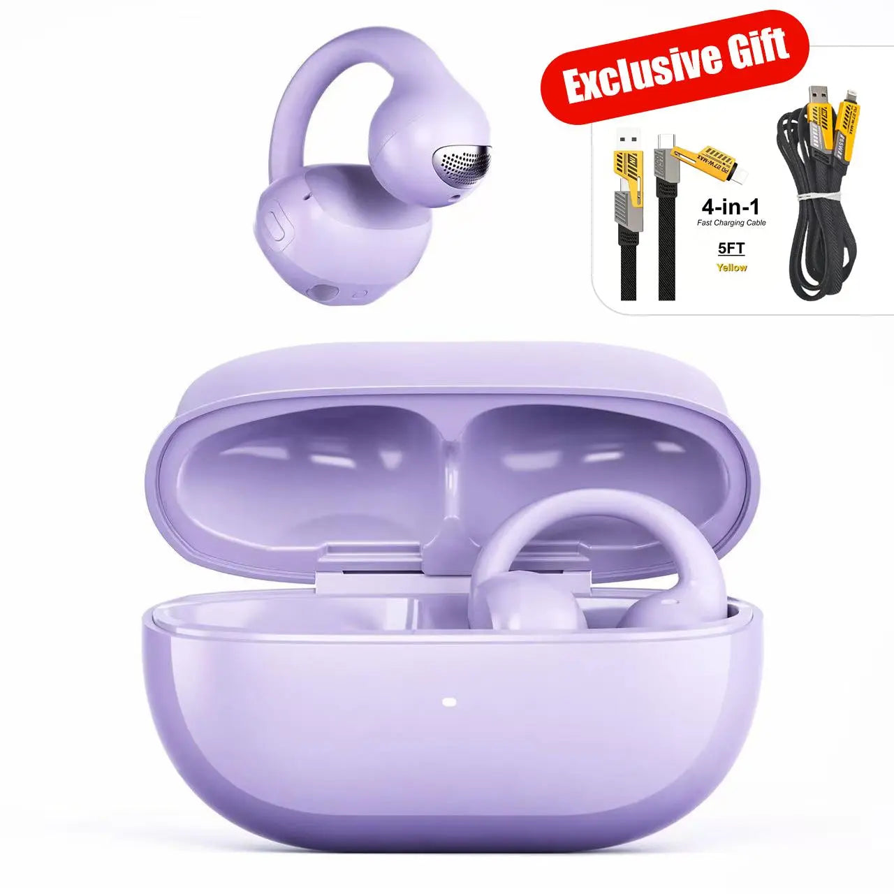 Bluetooth 6.0 Open-Ear Clip Wireless Earbuds - 720° Immersive Audio, Built-In Smart Assistance & Voice Control, Noise Cancellation, Lightweight All-Day Comfort, Wireless Invisibly Wearable Open-Ear Headphones for Music Listening, Sports, Listening to Musi