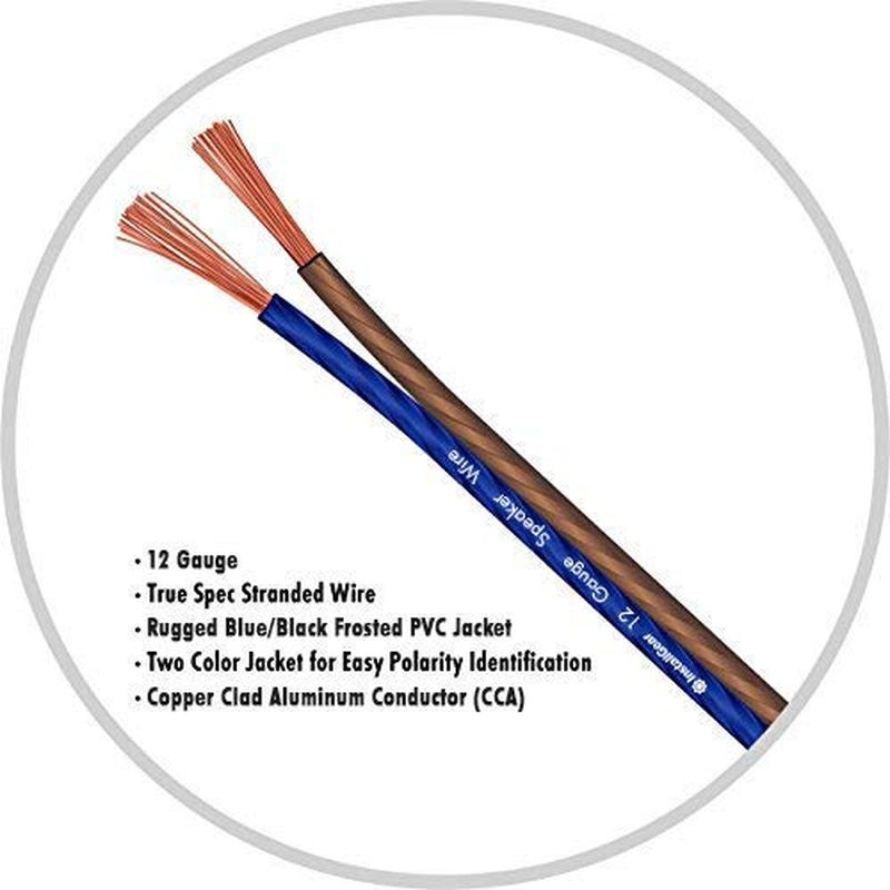12 Gauge Speaker Wire (100Ft - Blue/Black) - Car & Home Speaker Cable for Stereos, Theater, Radio, Outdoor Use