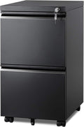 2 Drawer Metal File Cabinet, Fully Assembled Filing Cabinet | under Desk Mobile File Cabinet with Lock for Home Office, Fits Letter/Legal/A4 Size Files, Black