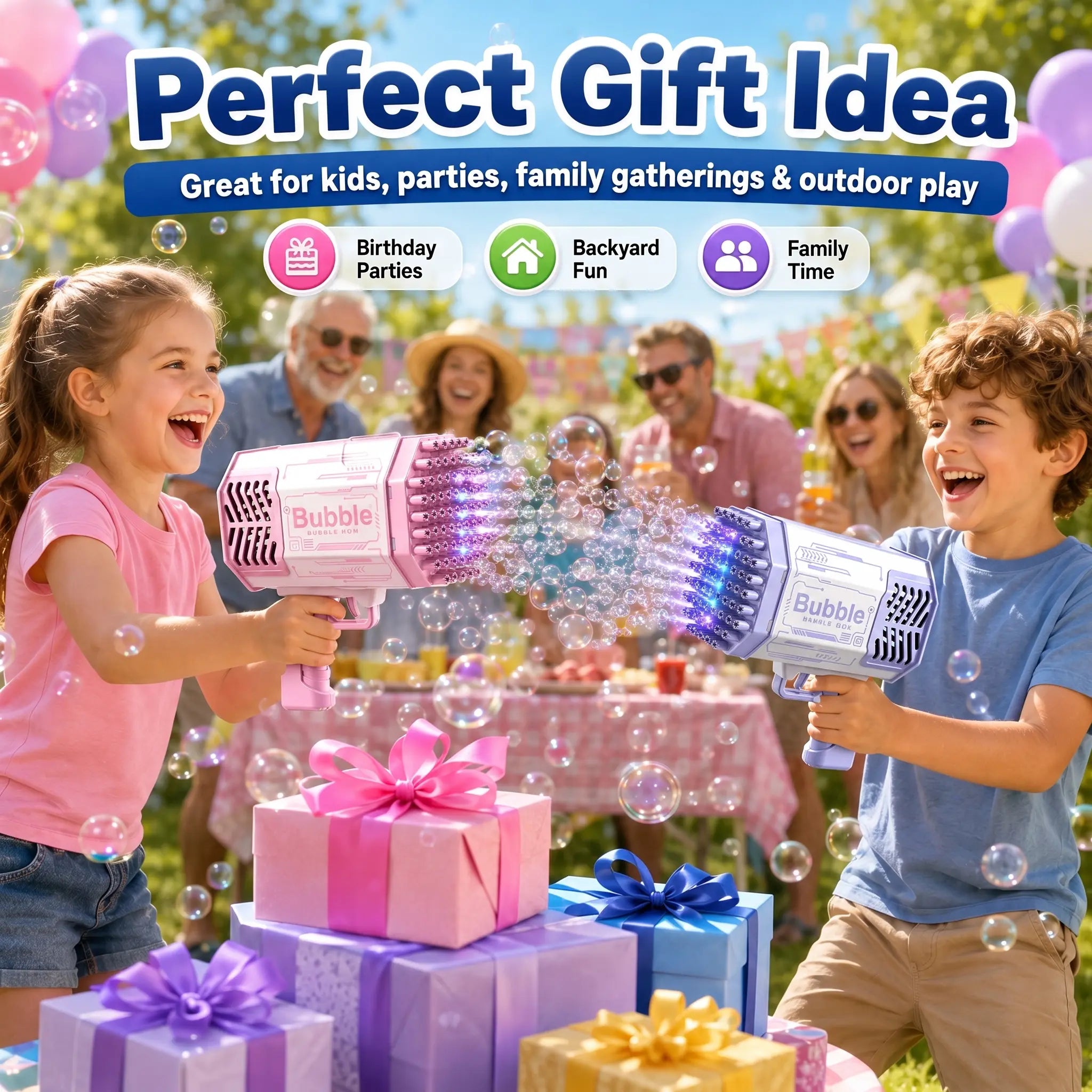 Unisex Handheld Automatic Bubble Machine Gun Toy - No Batteries Required, 4+ Yrs Kids Cool Toys, Bubble Maker for Summer Beach Birthday Gatherings