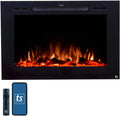 Smart Electric Fireplace-The Forte 40" Recessed Mounted-30 Realistic Ember Color/Flame Options-1,500W Heater W/Thermostat-Black-Log & Crystal Hearth Options-Alexa/Wifi Enabled