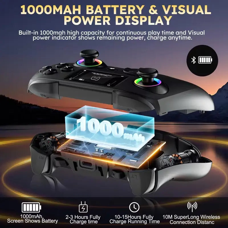 Wireless Interactive Screen Game Controller Compatible with for PC, PS4, Switch, Android, and Ios Devices, Featuring 4 Programmable Buttons, Rapid Fire Function, Six-Axis Gyroscope, Dual Vibration Feedback, and RGB Lighting