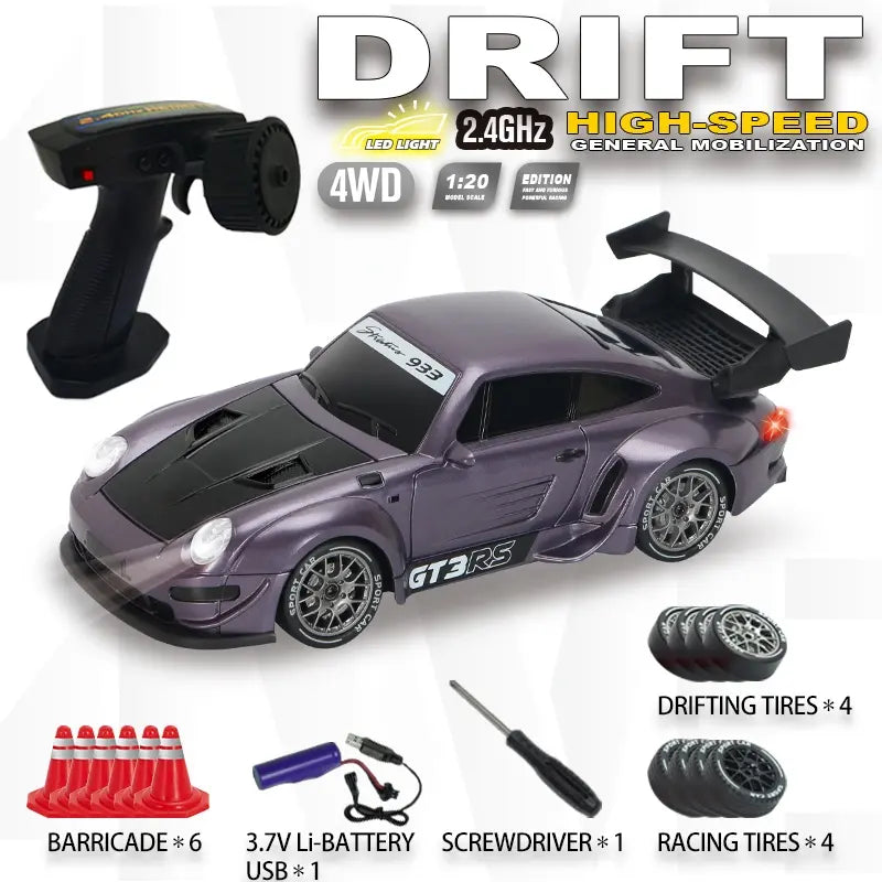 UDROLL 1:20 Scale 4WD RC Drift Car with LED Lights - 2.4Ghz High Speed Remote Control Widebody Sports Racing Car, Fast Rc Car, Toy