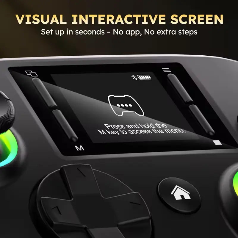 Wireless Interactive Screen Game Controller Compatible with for PC, PS4, Switch, Android, and Ios Devices, Featuring 4 Programmable Buttons, Rapid Fire Function, Six-Axis Gyroscope, Dual Vibration Feedback, and RGB Lighting
