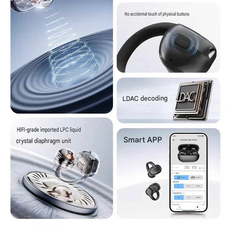 Bluetooth 6.0 Open-Ear Clip Wireless Earbuds - 720° Immersive Audio, Built-In Smart Assistance & Voice Control, Noise Cancellation, Lightweight All-Day Comfort, Wireless Invisibly Wearable Open-Ear Headphones for Music Listening, Sports, Listening to Musi