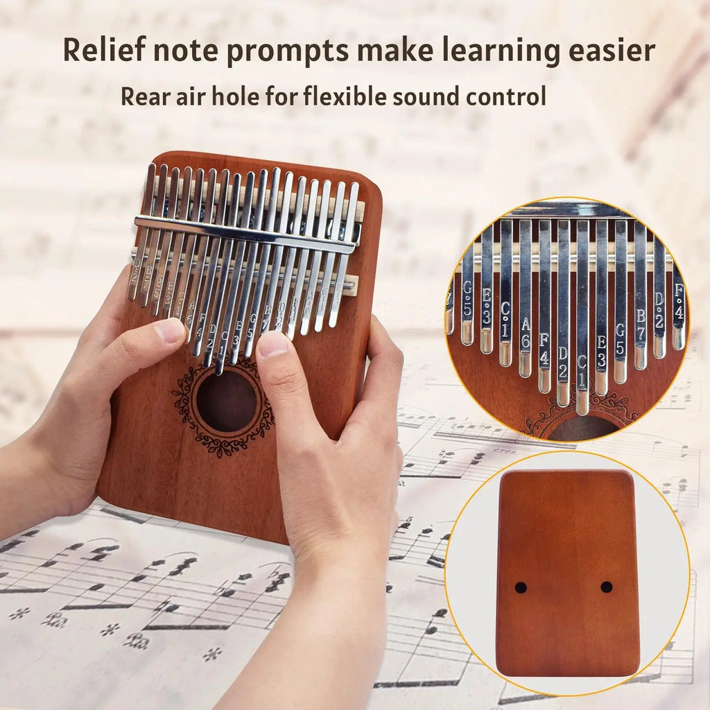 Kalimba Thumb Piano 17 Keys, Portable Mbira Finger Piano Gifts for Kids and Adults Beginners Wood,Summervibes