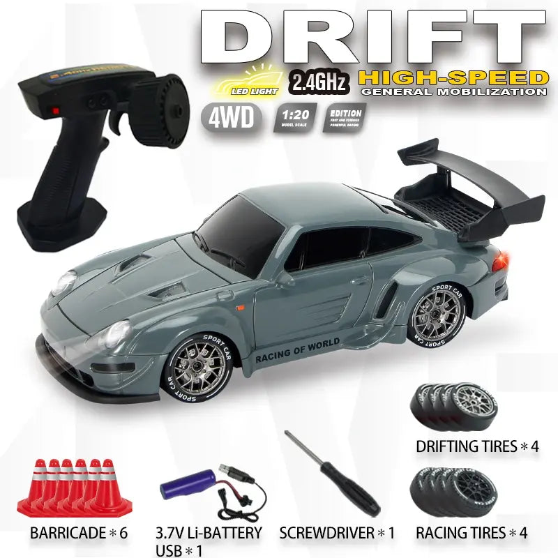 UDROLL 1:20 Scale 4WD RC Drift Car with LED Lights - 2.4Ghz High Speed Remote Control Widebody Sports Racing Car, Fast Rc Car, Toy