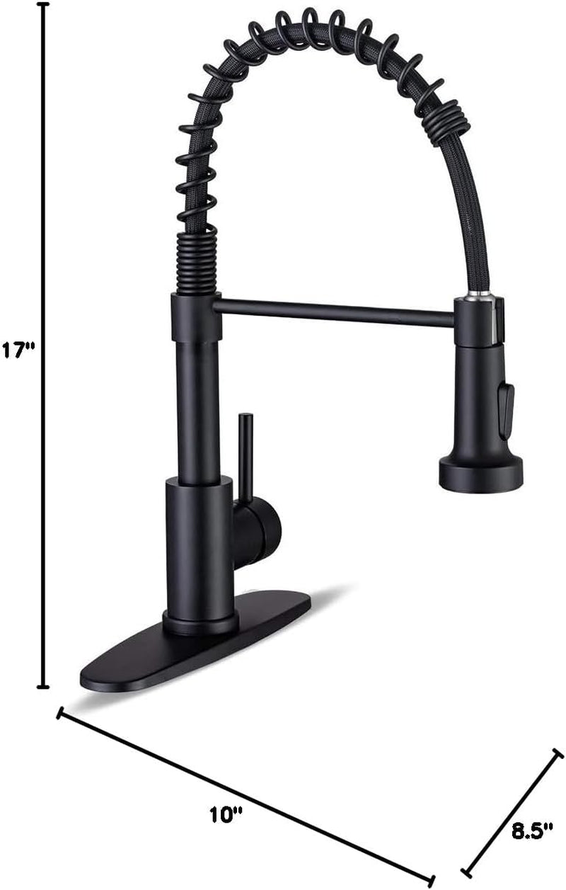 Pull-Down Kitchen Faucet, 2-Mode Sprayer, Matte Black, High Arc | 17-Inch Height, 360 Swivel, Deck Plate, SUS304, Fits 1- or 3-Hole Sinks, Ceramic Cartridge, Easy-Clean Nozzles