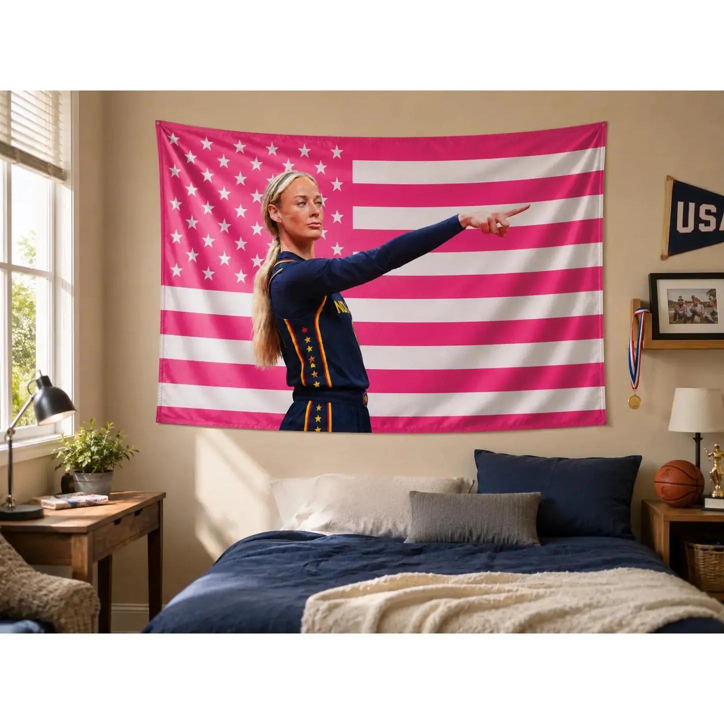 Sophie Cunningham Point American Pink Flag, Basketball Room Decal Flag Tapestry Gift Print Home Decor Apartment Special