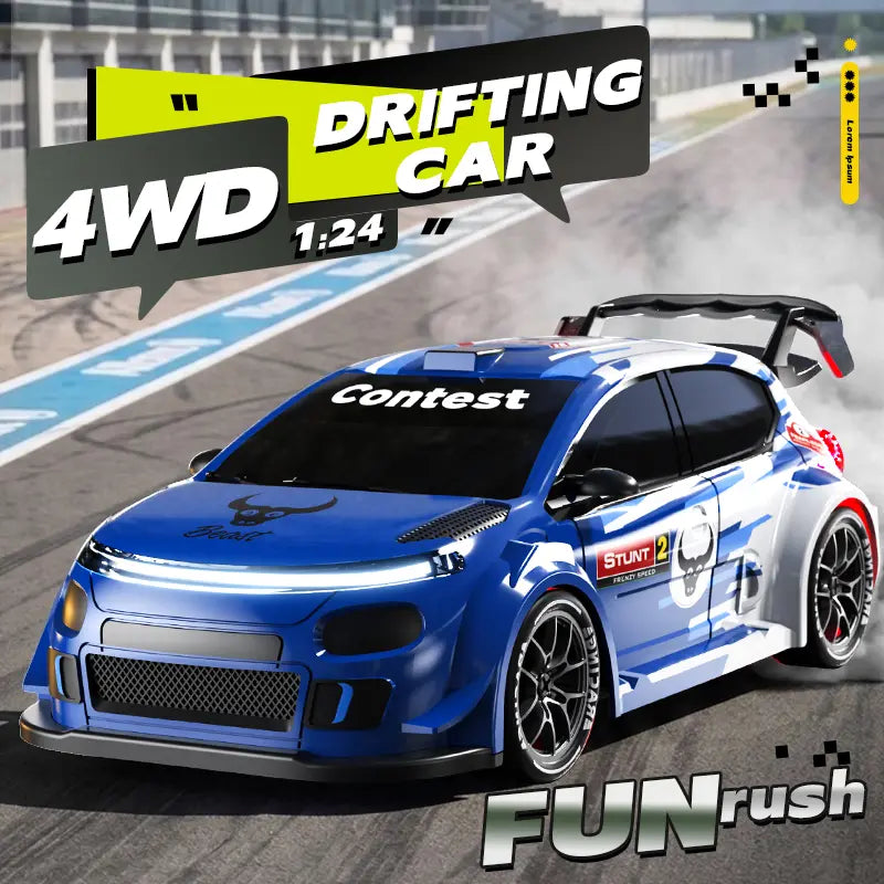 SG716 Unisex 2.4Ghz 4WD RC Controlled Drift Car Toy - Adjustable Speed, LED Lights, Extra Tires, Obstacle Accessories, Built-In Batteries, Nitrosamine Free - RC Hobby Gift for 3-4 Years Old Kids
