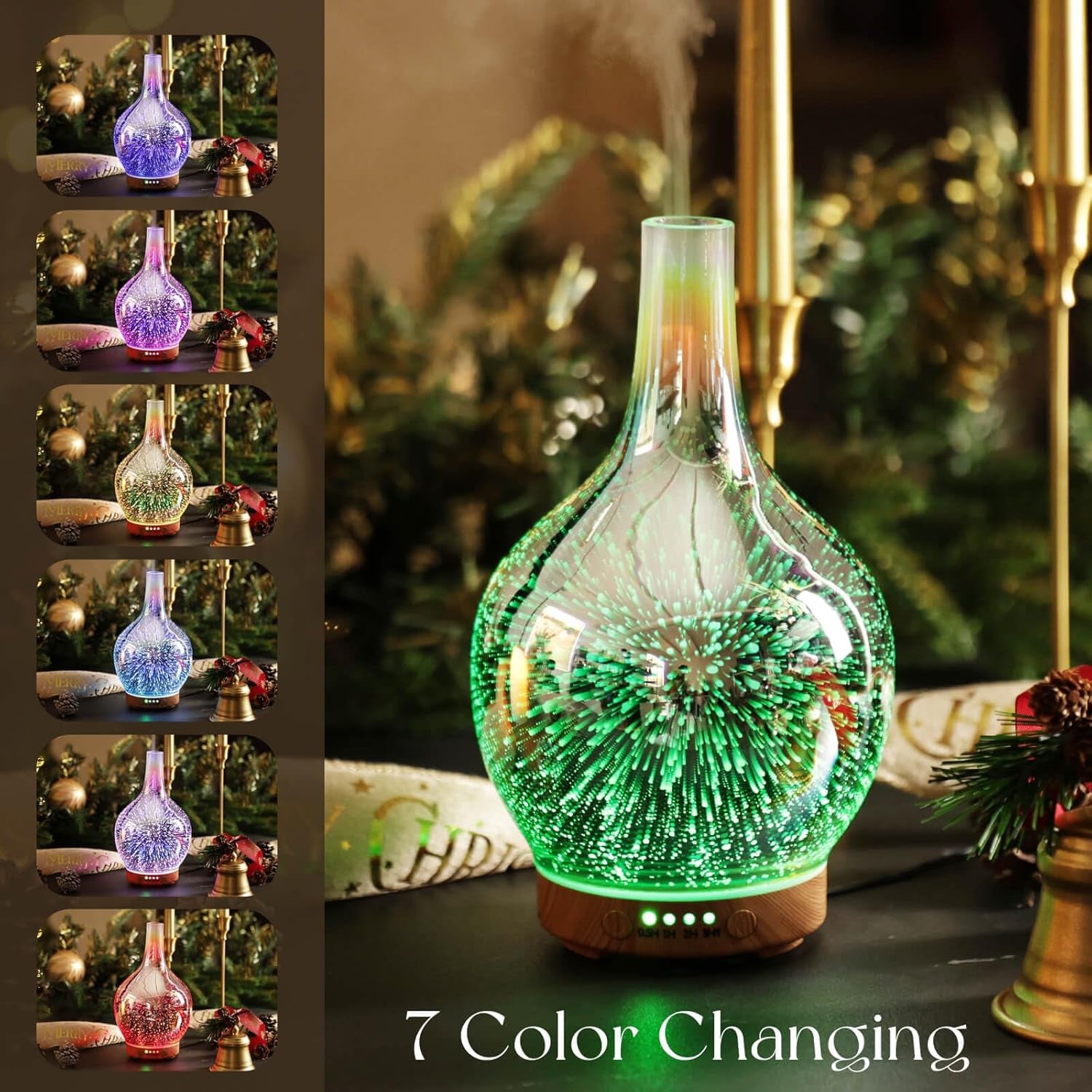 150Ml Handmade Essential Oil Diffuser 6H Runtime | Handmade Glass Aroma Diffuser, 7-Color LED Light, Quiet Operation, Auto Shut-Off, Aromatherapy for Home, Bedroom and Gifts
