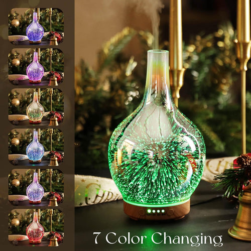 150Ml Handmade Essential Oil Diffuser 6H Runtime | Handmade Glass Aroma Diffuser, 7-Color LED Light, Quiet Operation, Auto Shut-Off, Aromatherapy for Home, Bedroom and Gifts