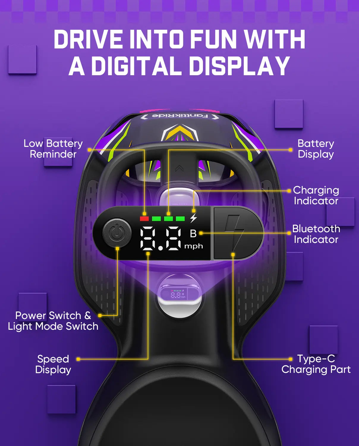 Fanttikride N10 Ultra+ Electric Wiggle Car, Pixel Headlight, App Control, Ultra-Quiet, USB-C Charging, Max 5 Mph, Kids Car with Bluetooth, Anti-Rollover, Pixdrive, for Ages 3+, 150 Lbs, Unisex, 12 Months, 360-Degree Flexible Steering Wheel