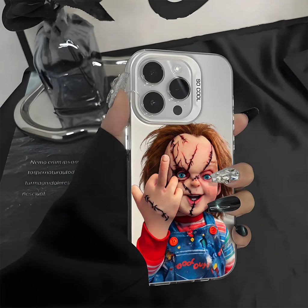 Chucky Creepy Gesture Pattern Shockproof Phone Case for Iphone 7 8 X XR 11 12 13 14 15 16 17 Pro Max plus AIR 17E Protecitved Cover, Halloween Horror Movie