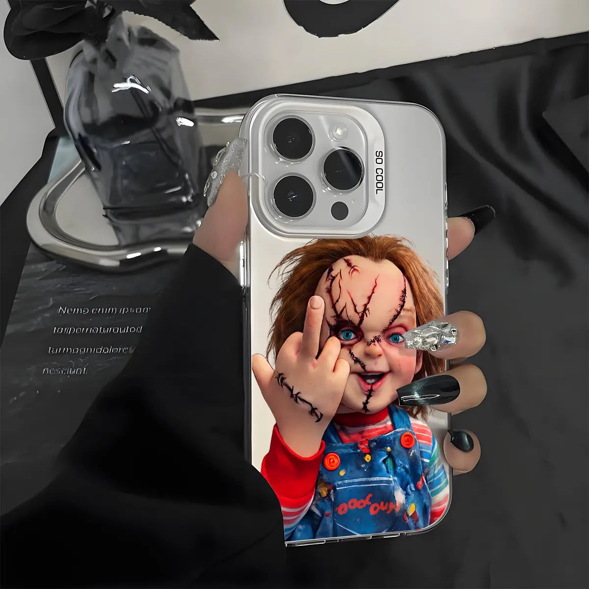 Chucky Creepy Gesture Pattern Shockproof Phone Case for Iphone 7 8 X XR 11 12 13 14 15 16 17 Pro Max plus AIR 17E Protecitved Cover, Halloween Horror Movie