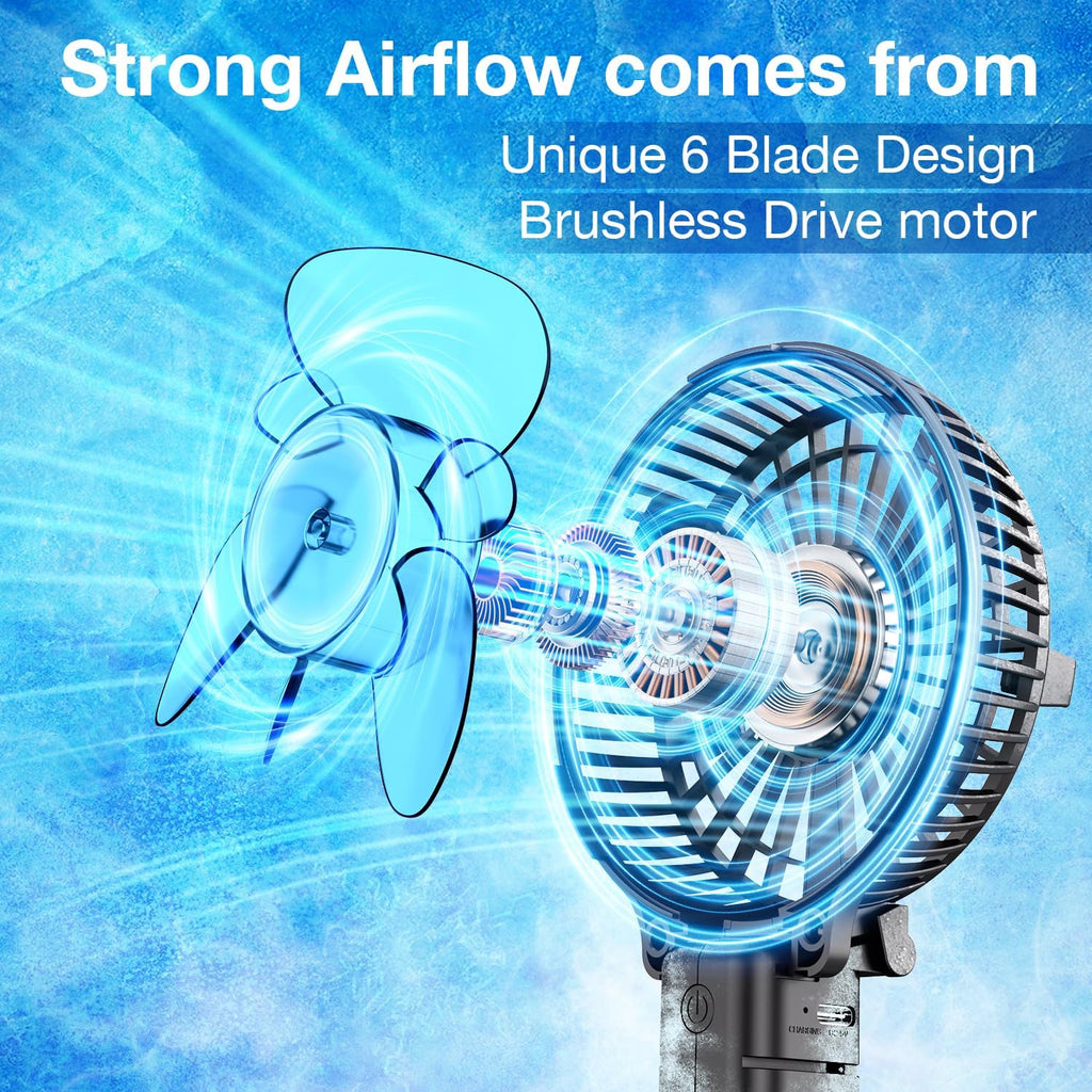 Portable Handheld Fan, Powerful+Durable+180° Foldable, Mini Hand Fans with USB Rechargeable Battery Operated Cooling Accessories for Personal Use, Travel, Office Black