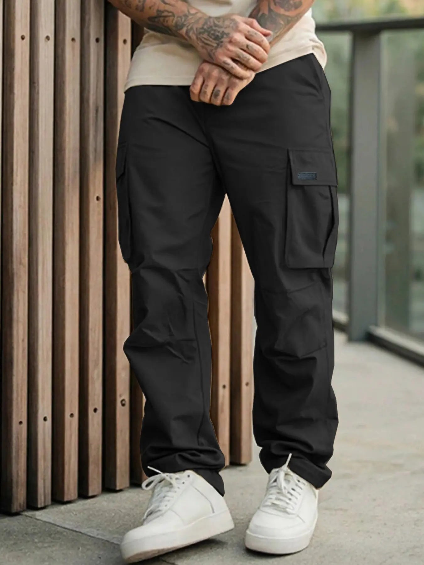 Men'S Cargo Pants with Pockets, Woven Fabric, Comfortable Fit, Stylish Casual Street Design for Daily Wear in Spring & Fall, Casual Fitted Pockets, Casual Comfy Pocket