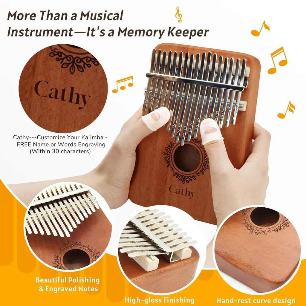 Kalimba Thumb Piano 17 Keys, Portable Mbira Finger Piano Gifts for Kids and Adults Beginners Wood,Summervibes