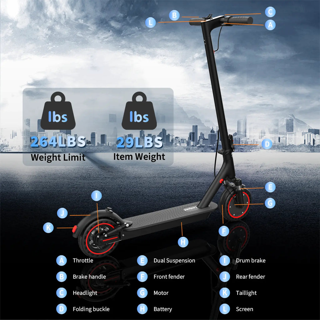 【AOPO】 Electric Scooter 350W/500W Motor, 8.5/10" Solid Tire 19/22MPH Speed Power , Dualsuspension, Certified Foldable Escooterlife Electric Scooter Portable Brakes App Controlrange Kick Scooter Dual-Suspension Adult Electric Ev Scooter Tiktokshopbacktosch