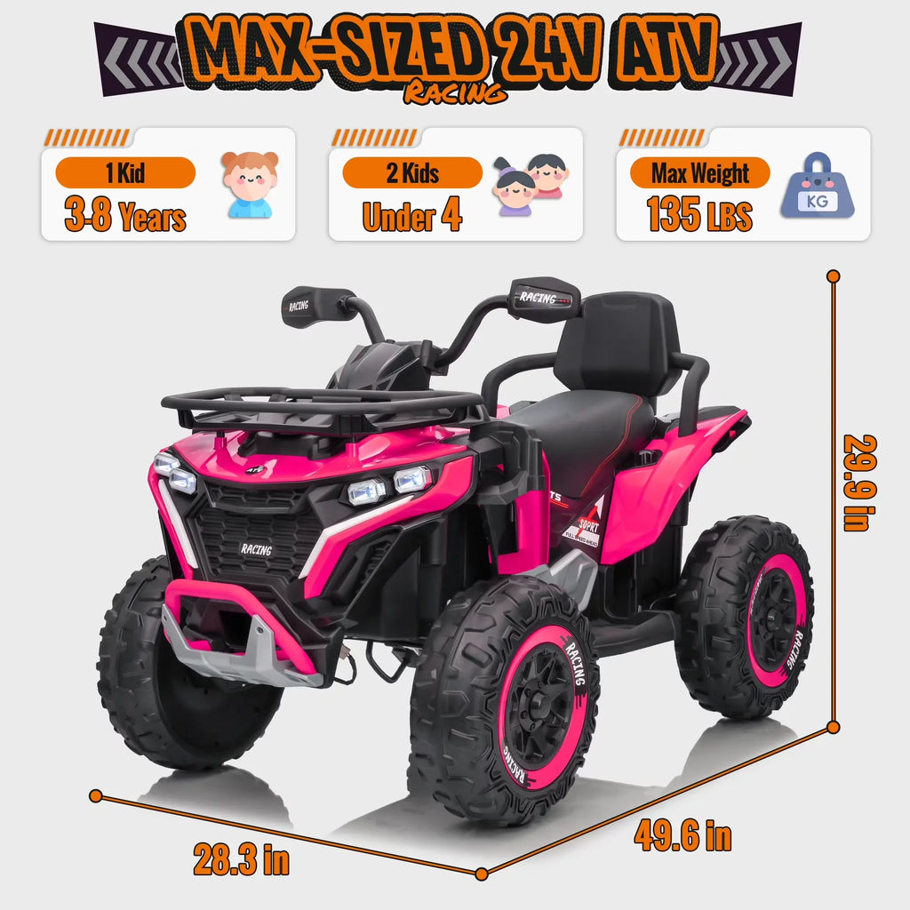 JOYRACER 24V 4WD Ride on ATV for Kids with Music, 800W with 2 XL Seater for Toddlers, EVA Tires Battery Powered Car, Remote Control, Knee Pad, Bluetooth, Toys Car for Big Kids, Perfect Gift for Boys and Girls Aged 3-8