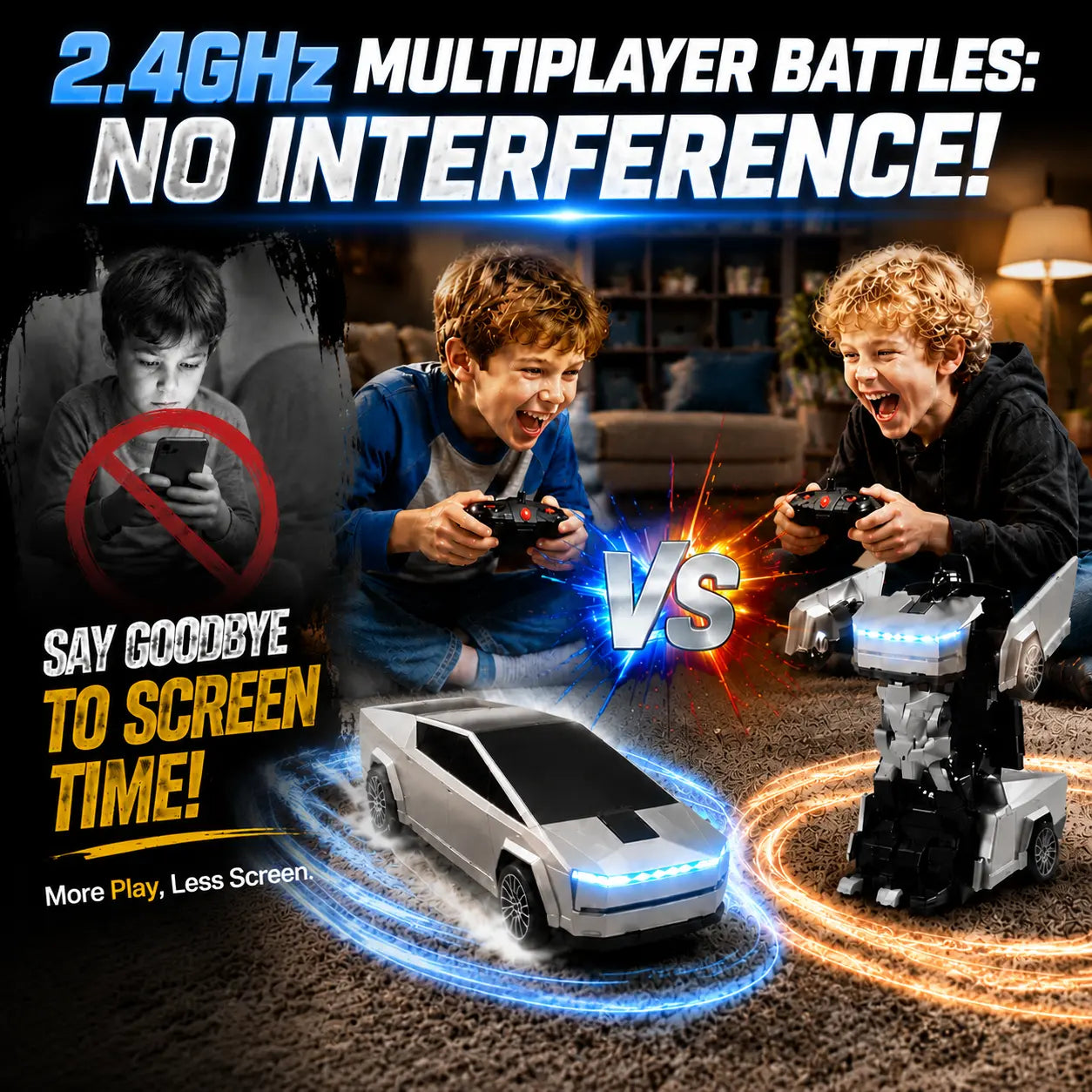 Cyber RC Transforming Car Toy, 4WD Drift Remote Control Truck with One-Button Automatic Transformation, 360° Spin & LED Lights, Futuristic Robot Vehicle Gift for Kids Tibibee Transform Easter Gift Set 4-7 8-12 High-Quality Ab Plastic Crawlers