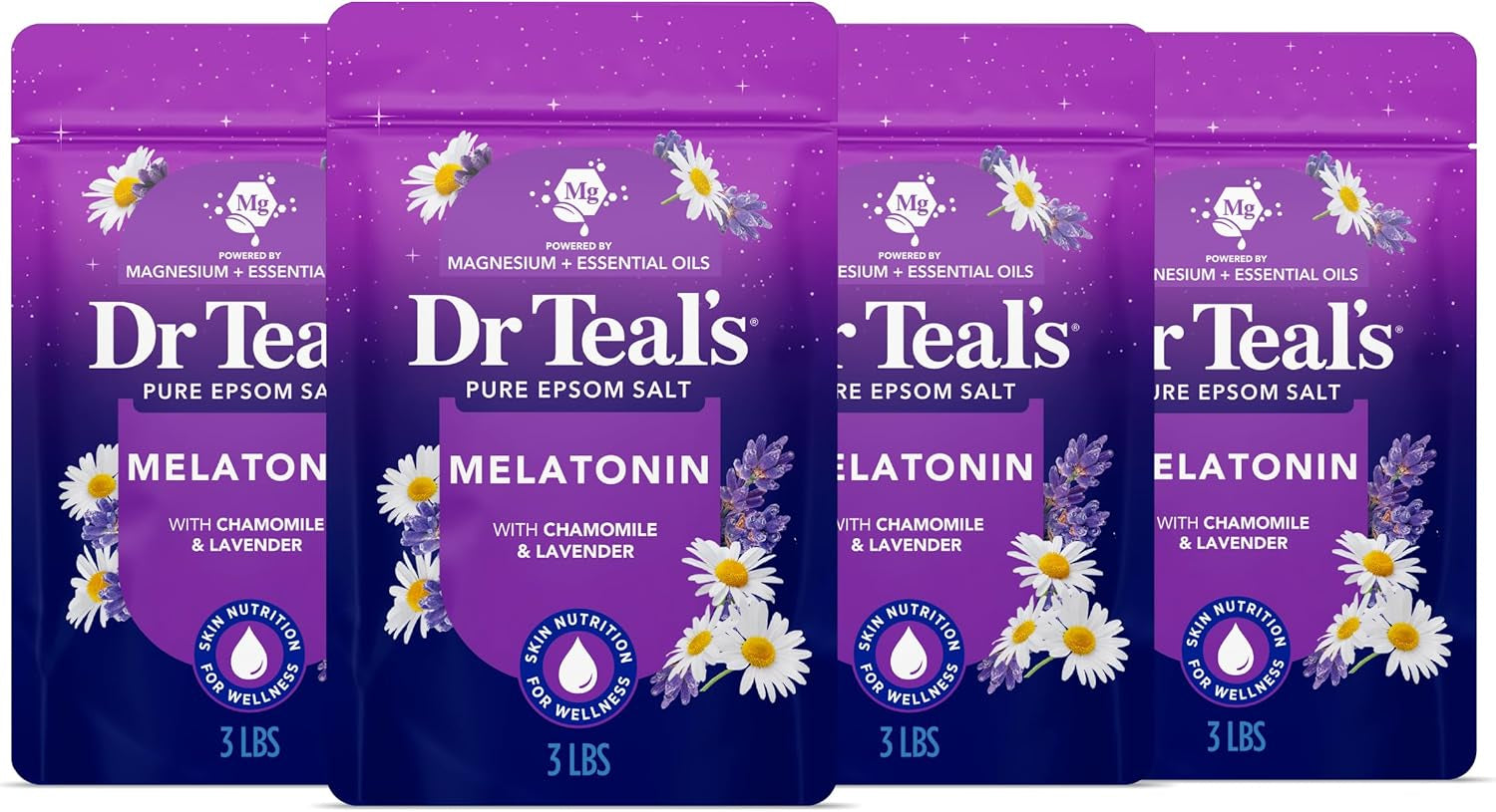 Pure Epsom Salt, Melatonin Sleep Soak with Essential Oil Blend, 3 Lb (Pack of 4)