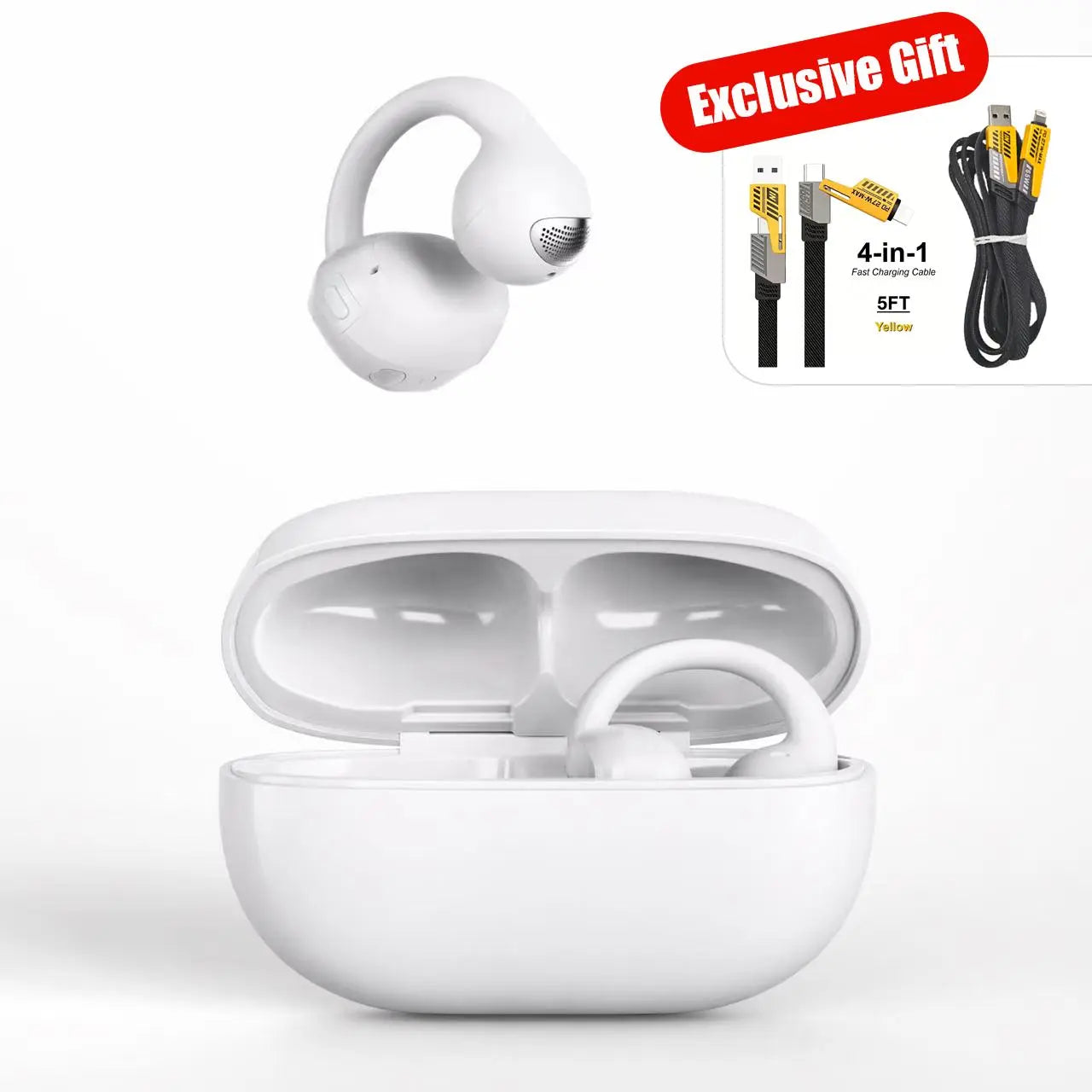 Bluetooth 6.0 Open-Ear Clip Wireless Earbuds - 720° Immersive Audio, Built-In Smart Assistance & Voice Control, Noise Cancellation, Lightweight All-Day Comfort, Wireless Invisibly Wearable Open-Ear Headphones for Music Listening, Sports, Listening to Musi