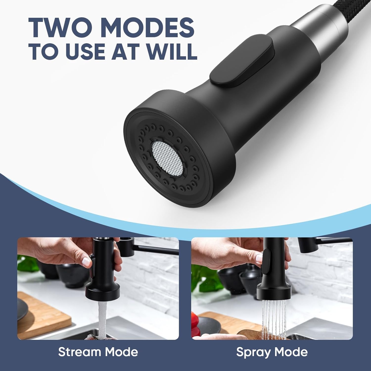 Pull-Down Kitchen Faucet, 2-Mode Sprayer, Matte Black, High Arc | 17-Inch Height, 360 Swivel, Deck Plate, SUS304, Fits 1- or 3-Hole Sinks, Ceramic Cartridge, Easy-Clean Nozzles