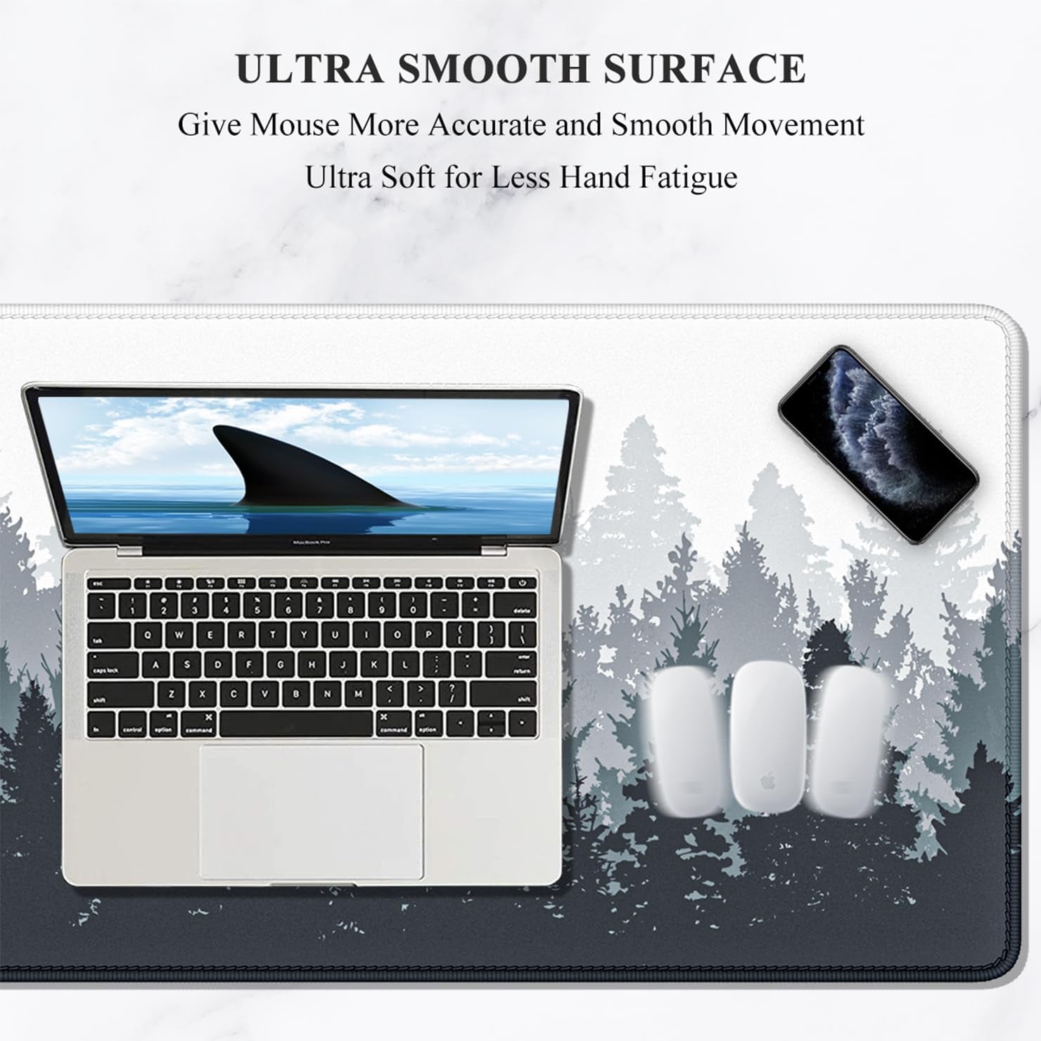 Desk Mouse Pad, Oversized Forest Desk Mat 35.4 X 15.7 Inch, Extended Long Gaming Mousepad Non-Slip Rubber Base Stitched Edges XXL Ultra Large Thin Full Desk Pad for PC Laptop Gaming Work