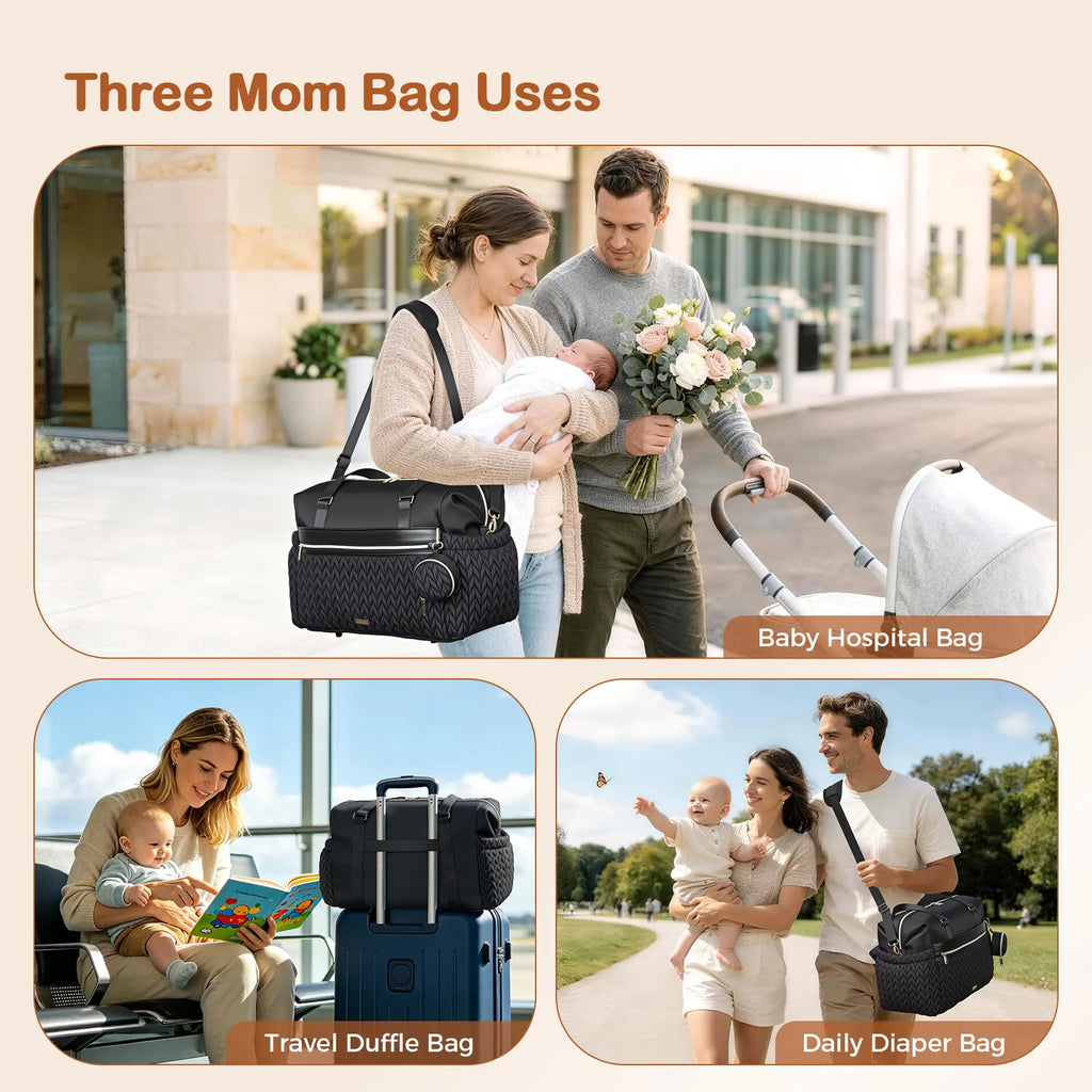 Lekesky Diaper Bag Tote for Mom, 37L Large Diaper Tote Bag, Baby Hospital Bag for Women Labor Delivery, Travel Diaper Bag with Changing Pad, Pacifier Case, Insulated Pockets, Luggage Sleeve