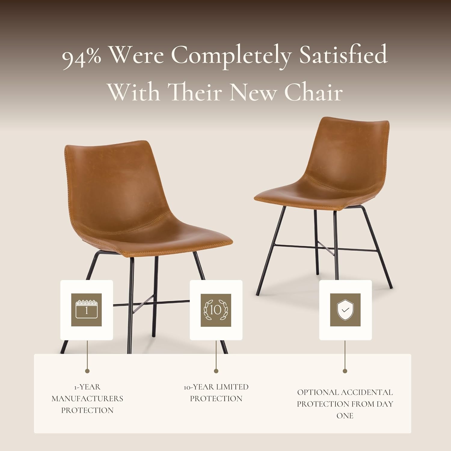 POLY & BARK Paxton Leather Dining Chairs – Set of 2 Modern Dining Room Chairs with Low Back – Faux Leather Upholstery and Matte Black Steel Base – Comfortable Seating for Stylish Interiors – Tan