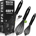 Silicone Whisk,Stainless Steel Wire Whisk Set of 3 -Heat Resistant 480°F Kitchen Whisks for Non-Stick Cookware,Balloon Egg Beater Perfect for Blending,Whisking,Beating,Frothing & Stirring,Black