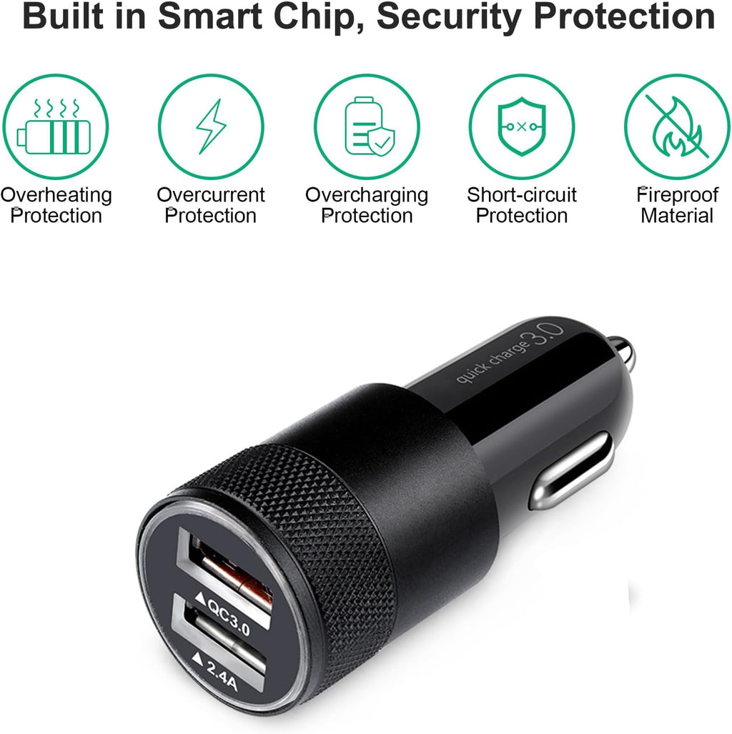 Fast Car Charger, Quick Charging 5.4A/30W Phone USB Adapter Rapid Plug | 2 Port Cigarette Lighter Auto Charger Flush Compatible Samsung, Tablet, Iphone, Ipad, LG, Automobile