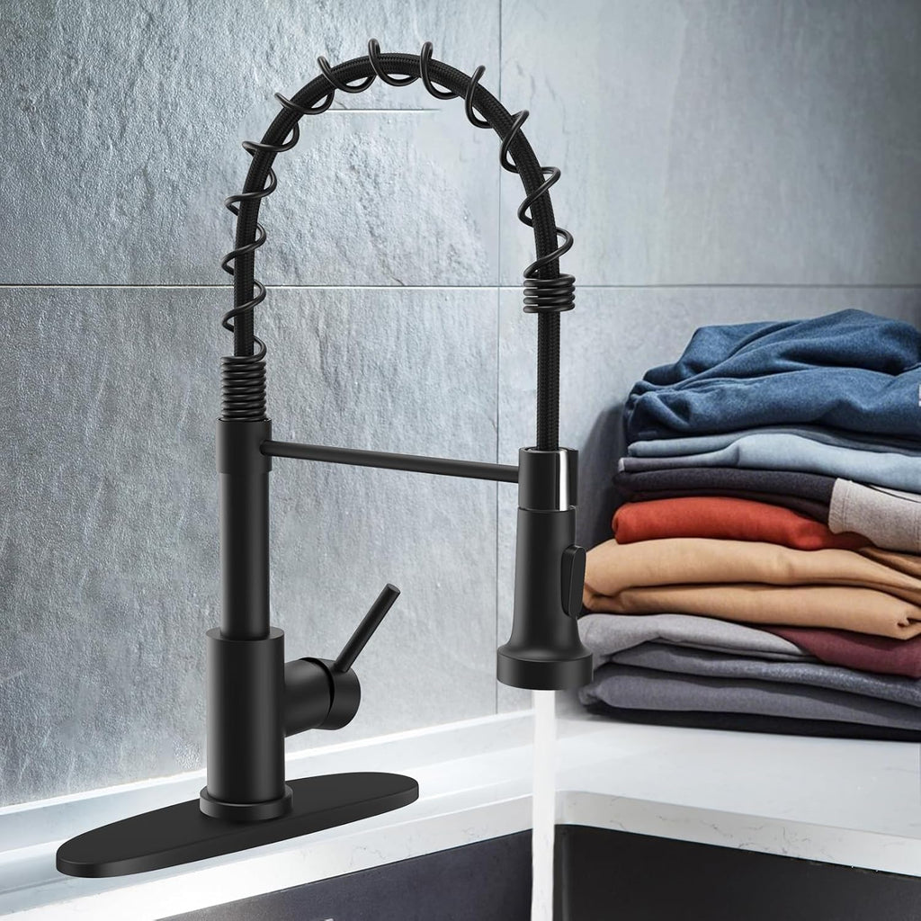 Pull-Down Kitchen Faucet, 2-Mode Sprayer, Matte Black, High Arc | 17-Inch Height, 360 Swivel, Deck Plate, SUS304, Fits 1- or 3-Hole Sinks, Ceramic Cartridge, Easy-Clean Nozzles