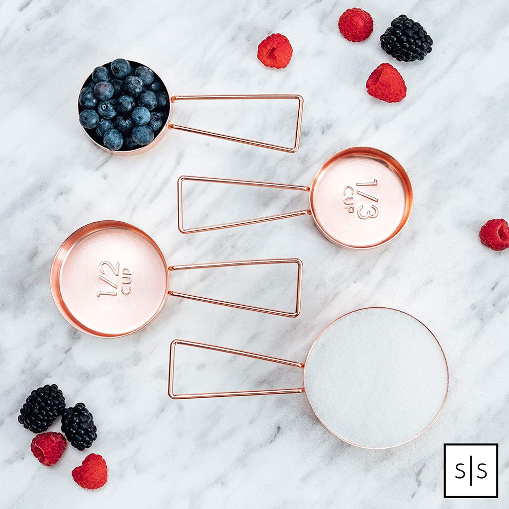 Copper Measuring Cups and Spoons Set, 8-Piece | Stainless Steel, Copper, 8-Piece Stackable Stainless Steel Metal Measuring Utensils, Copper / Rose Gold Kitchen Accessories