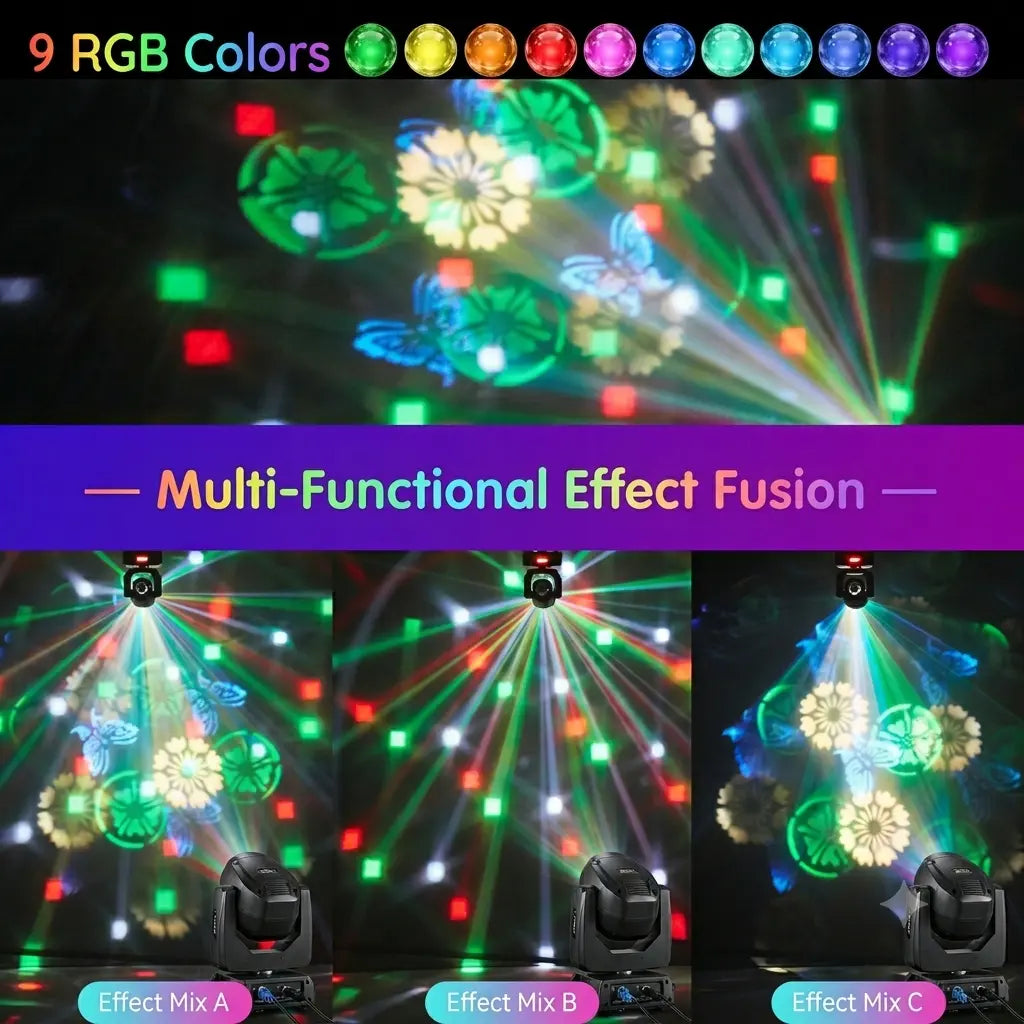 XDV 32W Mini Moving Head Light, 3-In-1 RGBW Bee Eye DJ Stage Lights with Green Laser & Halo Effect, Sound Activated DMX Control for Party Disco Wedding Ktv，Halloween Party