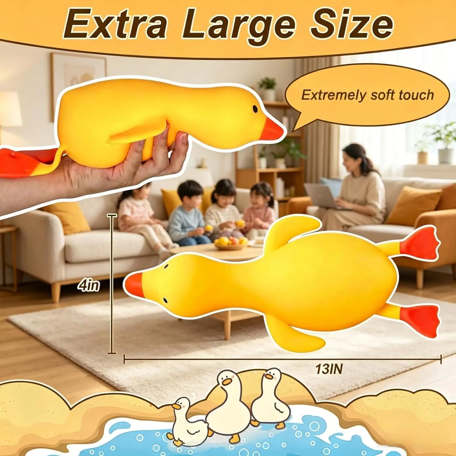 Duck Squishy, Jumbo Squishy Duck Giant Big Realistic Moldable Soft Squishys Slow Rising Stress Ball for Anxiety Stress Party Favor for Adults