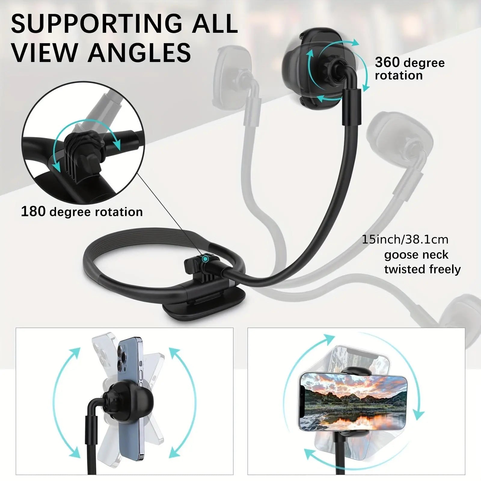 Silicone Neck Phone Holder, Hands-Free Adjustable Flexible Gooseneck Phone Mount, Video Recording Bracket for 4.7-6.7 Inch Phones, Cellphone Selfie Tripod, Portable, Selfie Stand Mount, Selfie Accessories