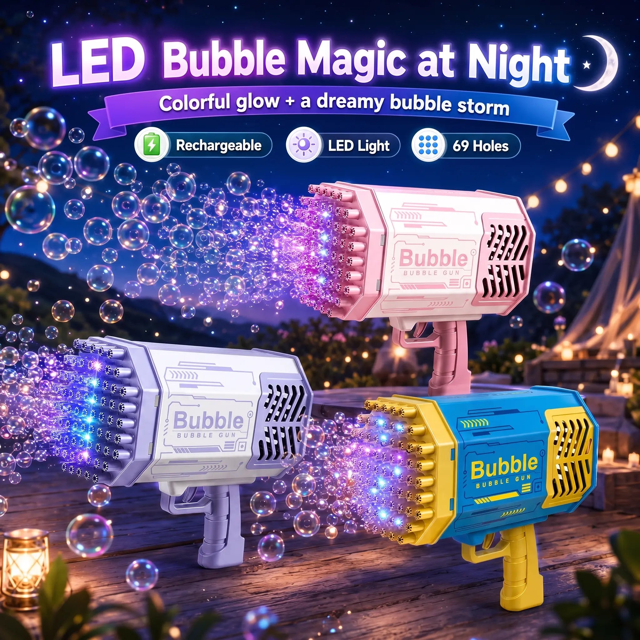 Unisex Handheld Automatic Bubble Machine Gun Toy - No Batteries Required, 4+ Yrs Kids Cool Toys, Bubble Maker for Summer Beach Birthday Gatherings