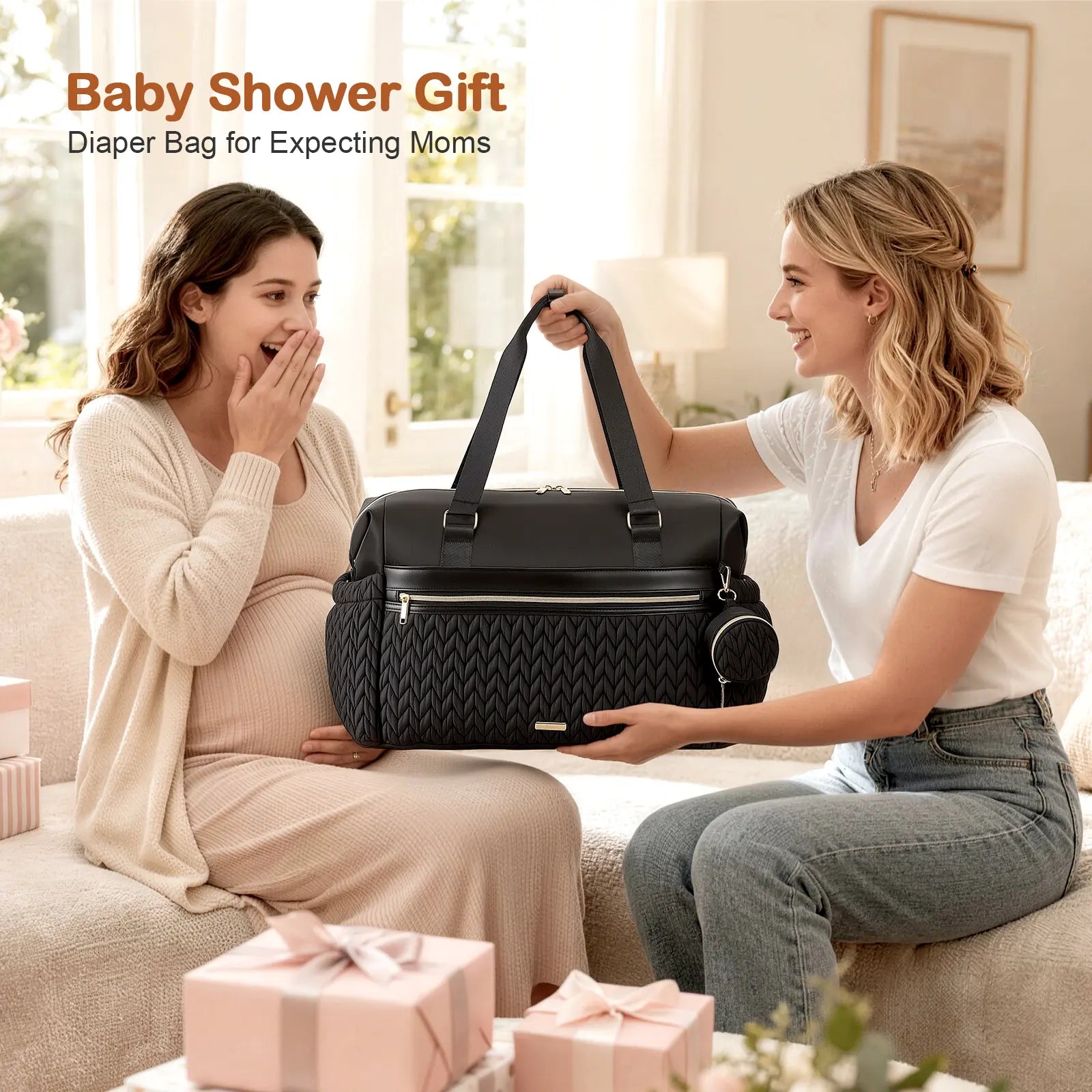 Lekesky Diaper Bag Tote for Mom, 37L Large Diaper Tote Bag, Baby Hospital Bag for Women Labor Delivery, Travel Diaper Bag with Changing Pad, Pacifier Case, Insulated Pockets, Luggage Sleeve