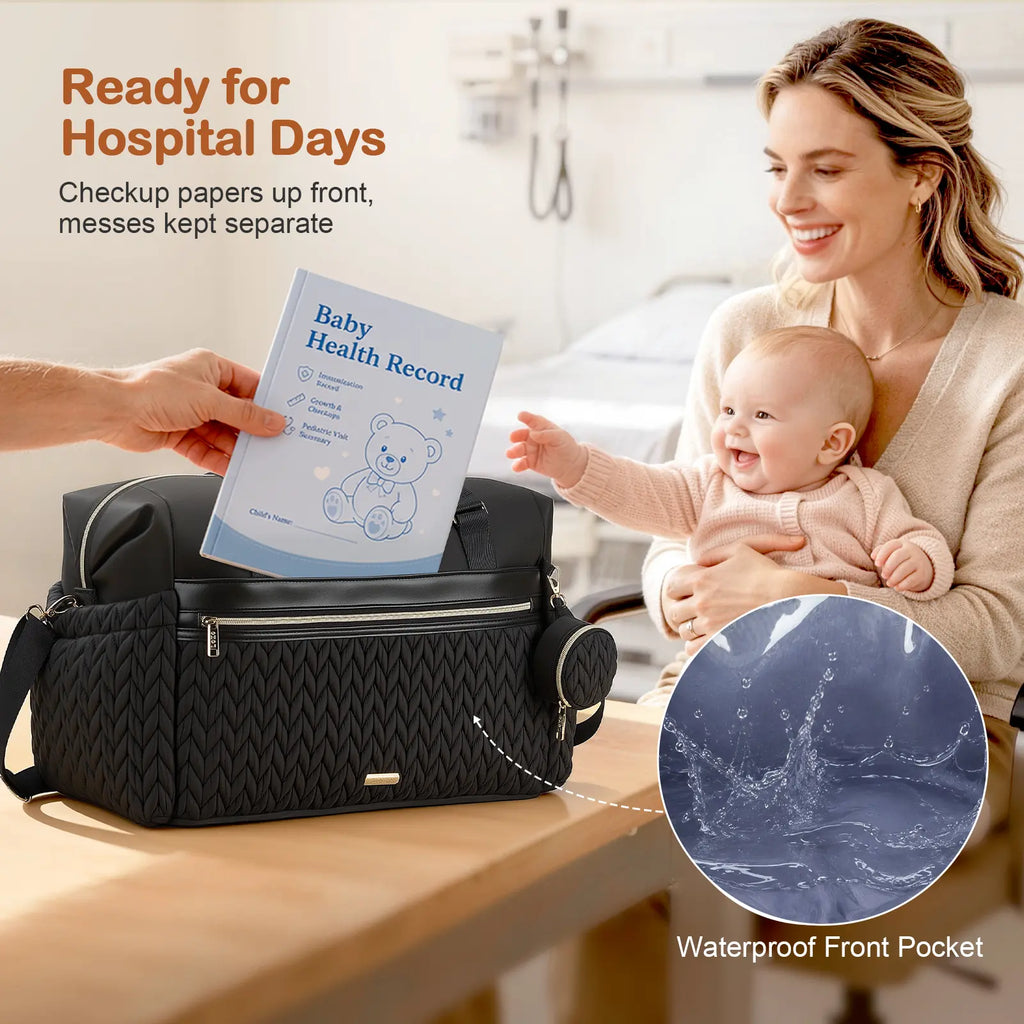 Lekesky Diaper Bag Tote for Mom, 37L Large Diaper Tote Bag, Baby Hospital Bag for Women Labor Delivery, Travel Diaper Bag with Changing Pad, Pacifier Case, Insulated Pockets, Luggage Sleeve