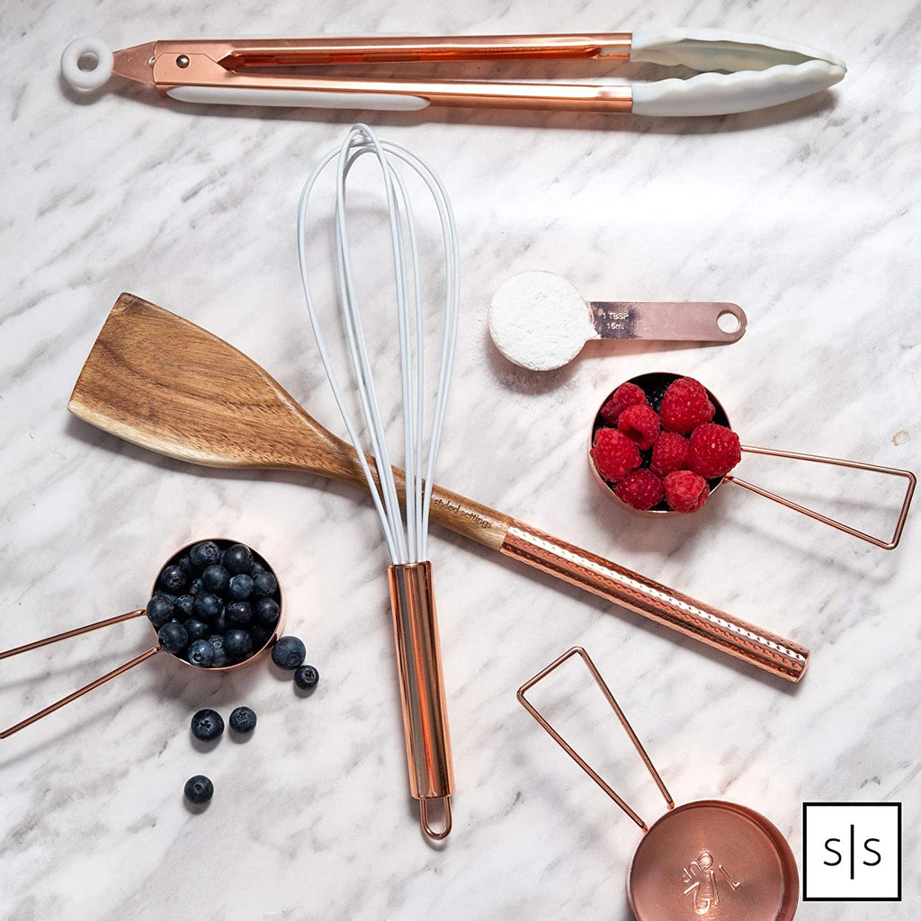Copper Measuring Cups and Spoons Set, 8-Piece | Stainless Steel, Copper, 8-Piece Stackable Stainless Steel Metal Measuring Utensils, Copper / Rose Gold Kitchen Accessories