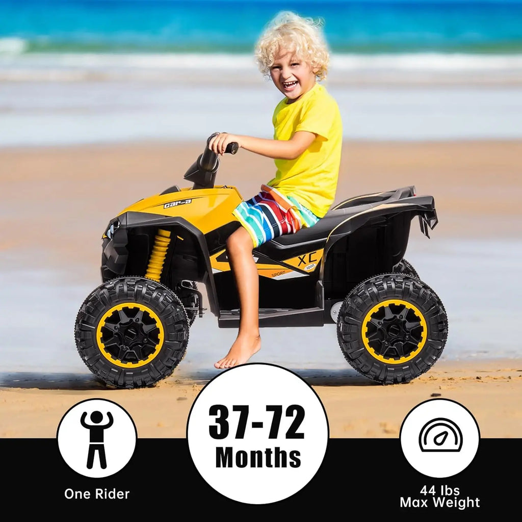 12V Kids Ride on ATV, Electric Battery-Powered Four-Wheeler with Music, Led Lights, Soft Start, USB Port, Treaded Tires, and Adjustable Speed Modes – Ideal for Boys and Girls,Yellow