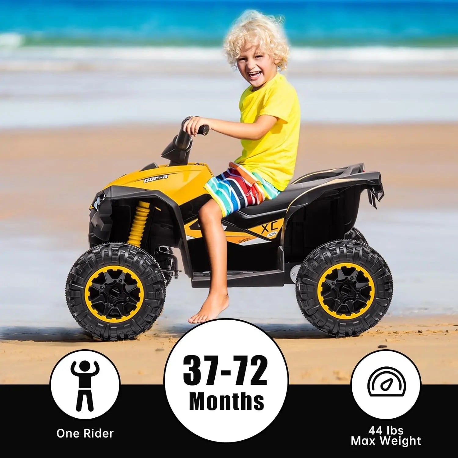 12V Kids Ride on ATV, Electric Battery-Powered Four-Wheeler with Music, Led Lights, Soft Start, USB Port, Treaded Tires, and Adjustable Speed Modes – Ideal for Boys and Girls,Yellow