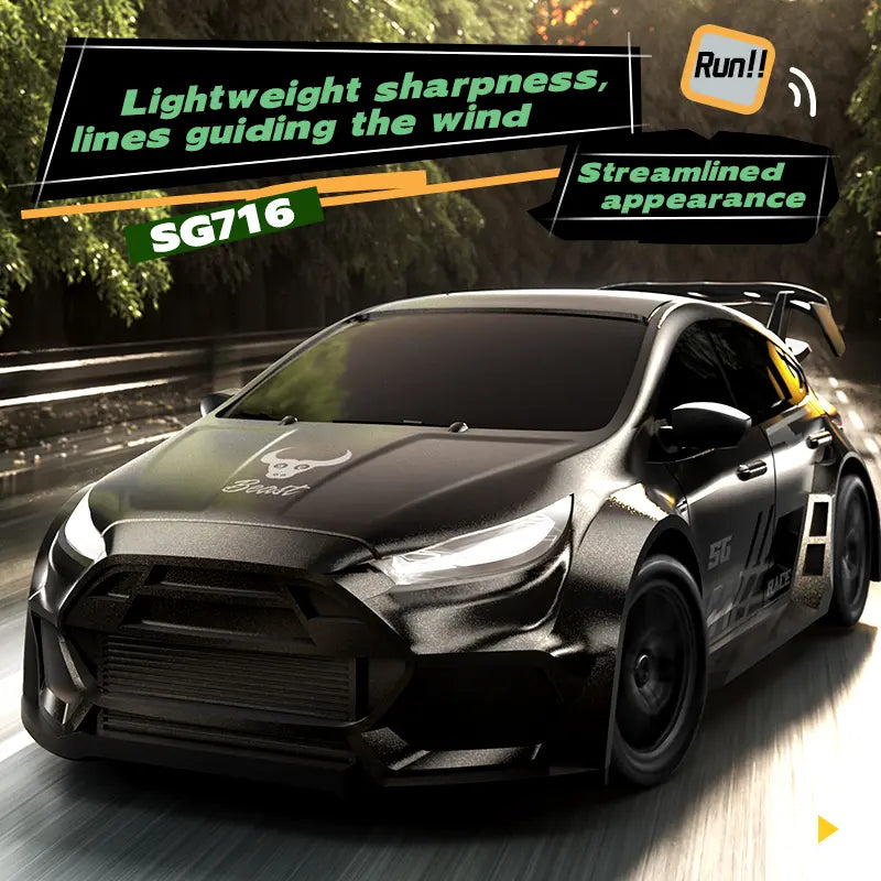 SG716 Unisex 2.4Ghz 4WD RC Controlled Drift Car Toy - Adjustable Speed, LED Lights, Extra Tires, Obstacle Accessories, Built-In Batteries, Nitrosamine Free - RC Hobby Gift for 3-4 Years Old Kids