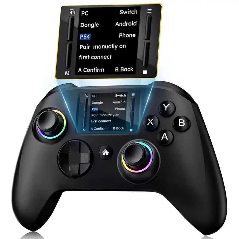 Wireless Interactive Screen Game Controller Compatible with for PC, PS4, Switch, Android, and Ios Devices, Featuring 4 Programmable Buttons, Rapid Fire Function, Six-Axis Gyroscope, Dual Vibration Feedback, and RGB Lighting