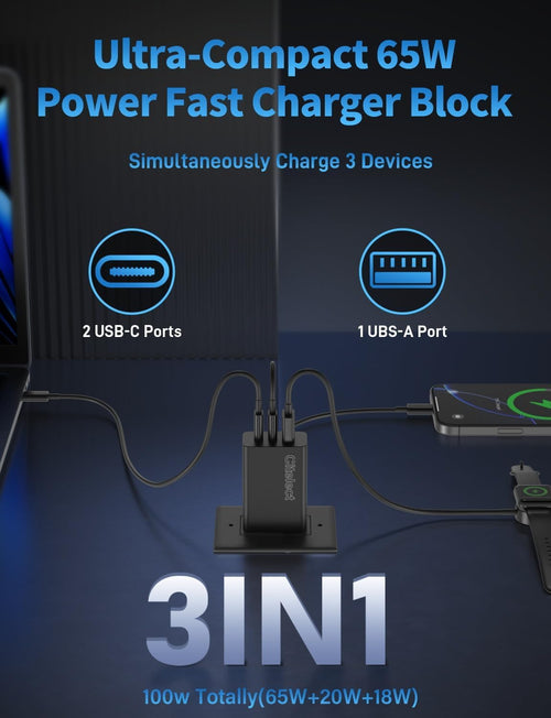 65W USB C Charger Block, 3Port Super Fast Charging Adapter for Samsung S26 | Gan Type-C Charging Block PD/QC 3.0 for Samsung S26/S25/S24, Macbook Pro/Air,Ipad, Iphone 17/16-2Port Usbc+1Port USB a -3Pack